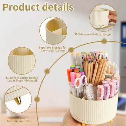 Camelmother Pen Holder For Desk With 5 Slots 360°Rotating Pencil Holder Makeup Organiezr Teacher Supplies Office decor (purple)