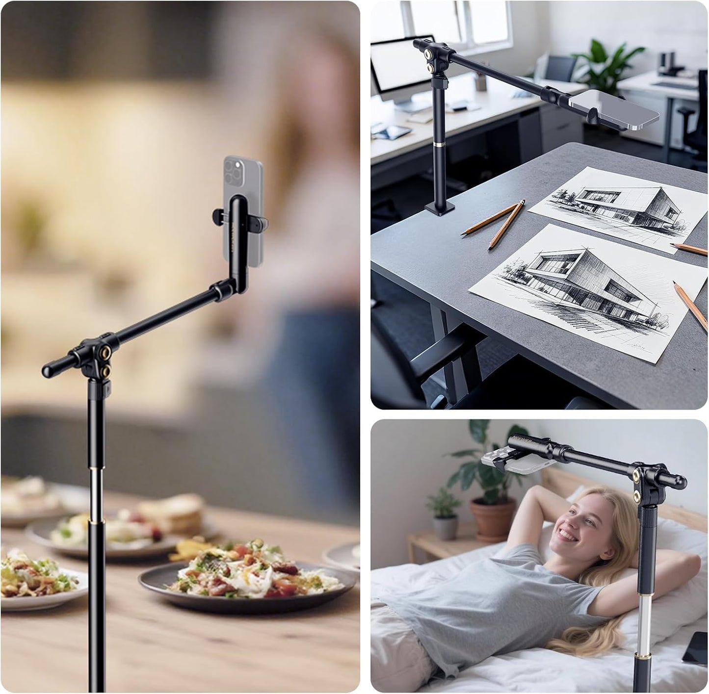 NEEWER Basics Cell Phone Stand for Desk, Adjustable Phone Holder Clamp with Weighted Metal Base, Office Table Phone Mount Compatible with iPhone 16 15 Pro Max Plus Samsung for Video Recording, ST006