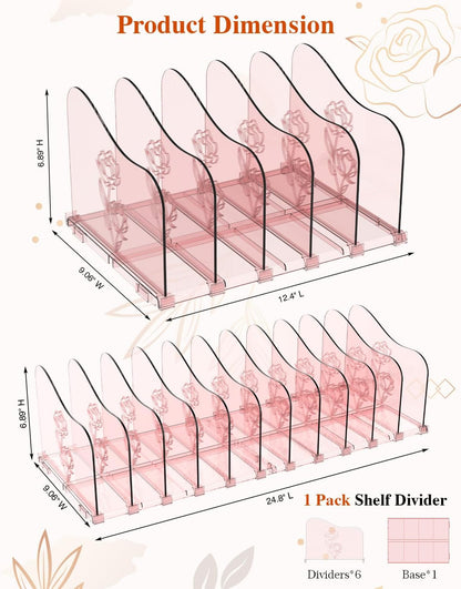 Adjustable Rose File Organizer for Desk, Vertical File Folder Holders for Magazines, Upright Desktop Binder Organizer, Clear Paper Bookshelf Divider File Sorter for School Office Supplies