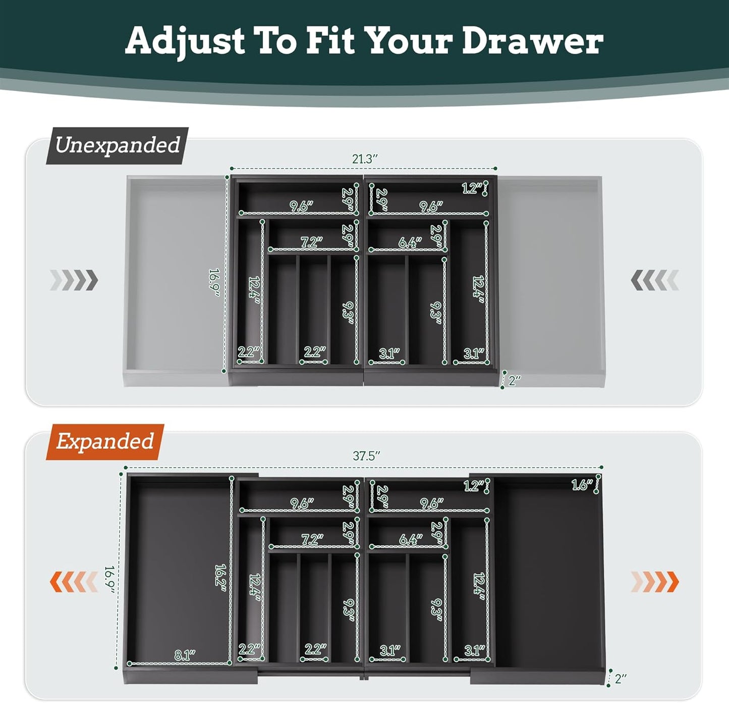 Silverware Organizer Large, Magnetic Connected Expandable 13 Slots Silverware Drawer Organizer From 21 to 37.4 Inches, Adjustable Flatware and Cutlery Holder, Bamboo Utensil Tray for Kitchen Natural