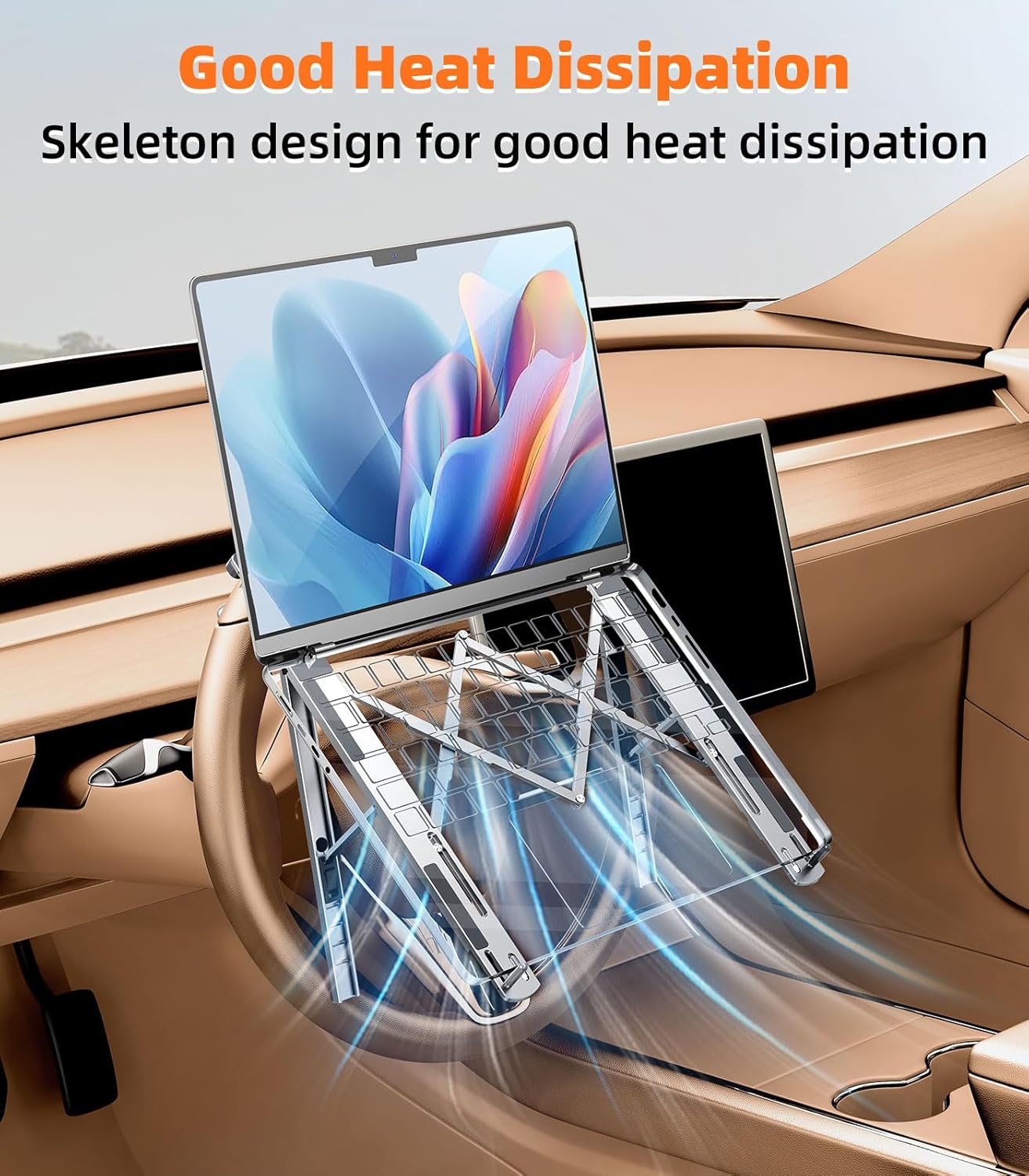Car Laptop Mount Steering Wheel Tray Holder, Height Adjustable Car Desk for Laptop Computer Tablet, Foldable Portable Lap Laptop Stand for Car Vehicle Workstation Accessories Truck SUV Tesla