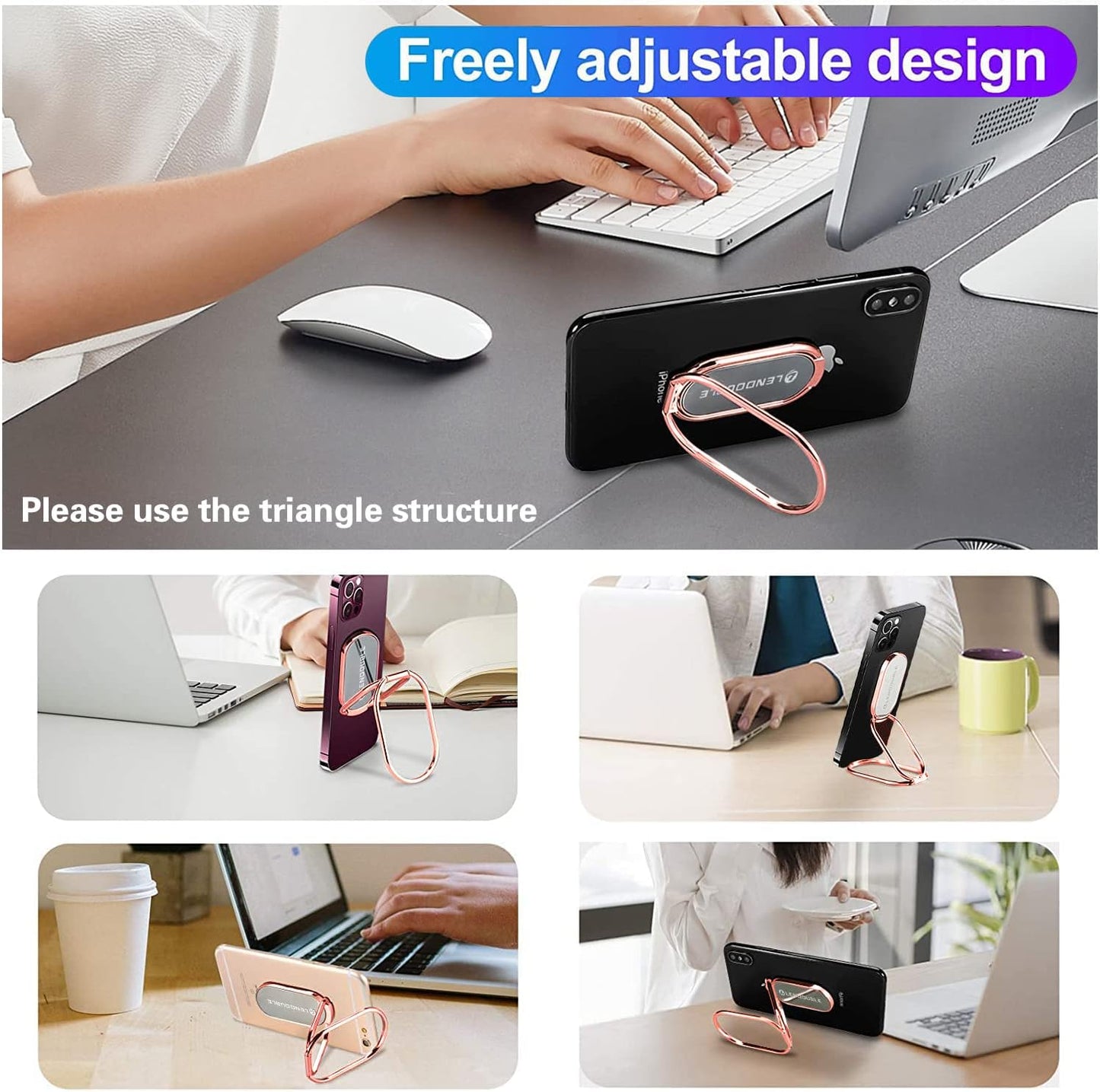 Foldable Cell Phone Stand for Desk, Adjustable Cellphone Ring Holder Finger Kickstand for Office Desktop & Magnetic Car Mount, Rotatable Multi-Angle Hand Grip for iPhone 16 15 Smartphones Back Case