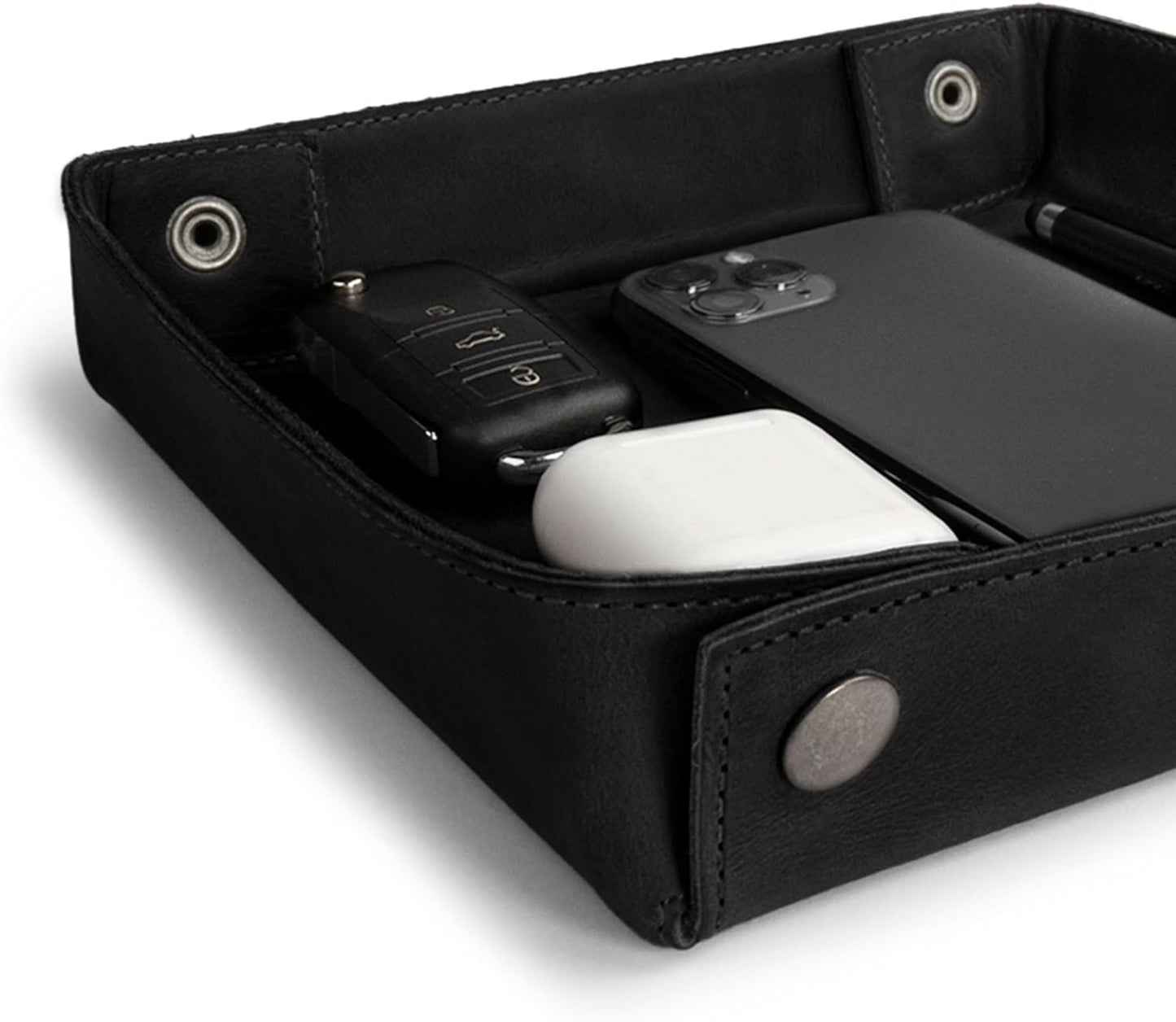 Hide & Drink, Leather Catchall Tray, Easy Access Organizer for Keys, Coins, Change, Jewelry, Watches, Smartphones, Durable, Vintage Style, Handmade :: Bourbon Brown