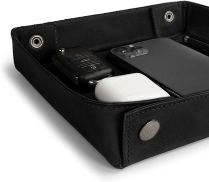 Hide & Drink, Leather Catchall Tray, Easy Access Organizer for Keys, Coins, Change, Jewelry, Watches, Smartphones, Durable, Vintage Style, Handmade :: Bourbon Brown