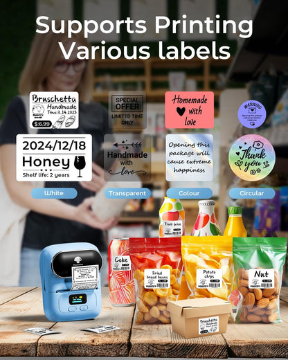 Phomemo M110 Label Makers - Barcode Label Printer Bluetooth Label Maker Portable Thermal Printer for Small Business, Address, Barcode, Logo, Clothing, Mailing, Sticker Printers for Phone & PC, Black