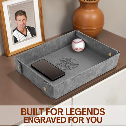 Engraved Leather Valet Tray for Men – Personalized Catchall with Custom Name for Desk, Dresser, Nightstand – Men's Organizer Tray for Keys, Wallet, Jewelry, Personalized Gift for Home, Office - Coffee