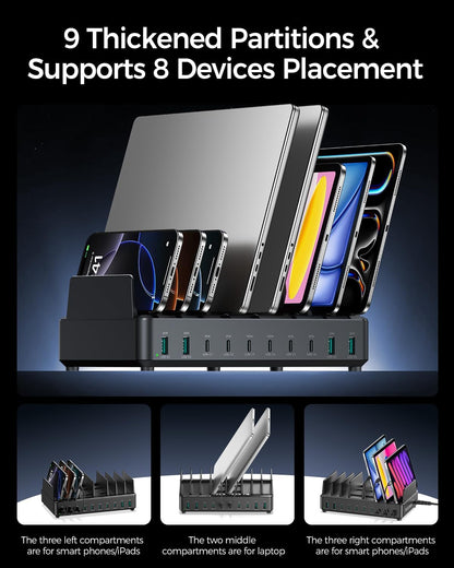 400W Charging Station for Multiple Devices, 10 Port Double PD 100W USB C Charging Station with 6 Cables, Multi-Device Organizer Fast Charging Dock for MacBook, iPad, iPhone, Cell Phone, Tablet