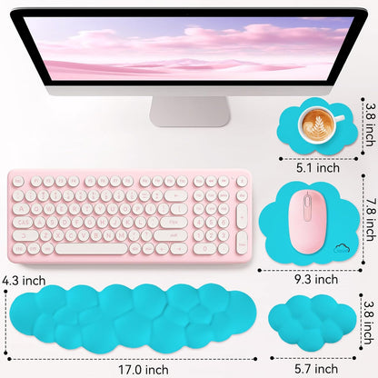 Sushret Cloud Wrist Rest for Computer Keyboard, 4-in-1 Memory Foam Leather Cloud Keyboard Wrist Rest and Mouse Pad Set with Ergonomic Support for Arm and Palm Cushion, Gaming/Work Setup, Rainbow