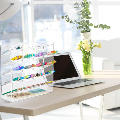 MotiMind Acrylic Pen Organizer Storage for 250 Markers Vertical Marker Organizer Acrylic Pen Display Holder for Office Desk Desktop Stationery Pencil Storage, Clear, 13 x 4 x 12.4 Inch