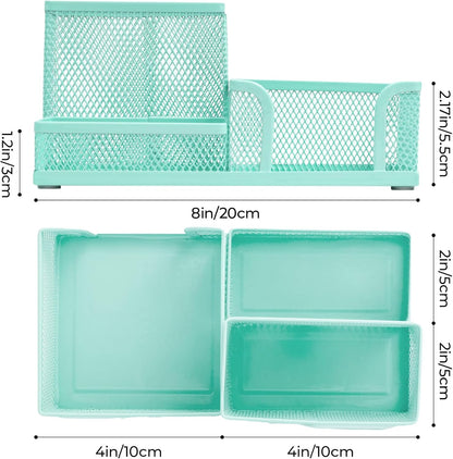 M&G Mesh Pen Holder Desk Organizers Pencil Holder for Desk Black, 3 Compartments Metal Office Supply Organizer with Sticky Notes Holder for School Home Office