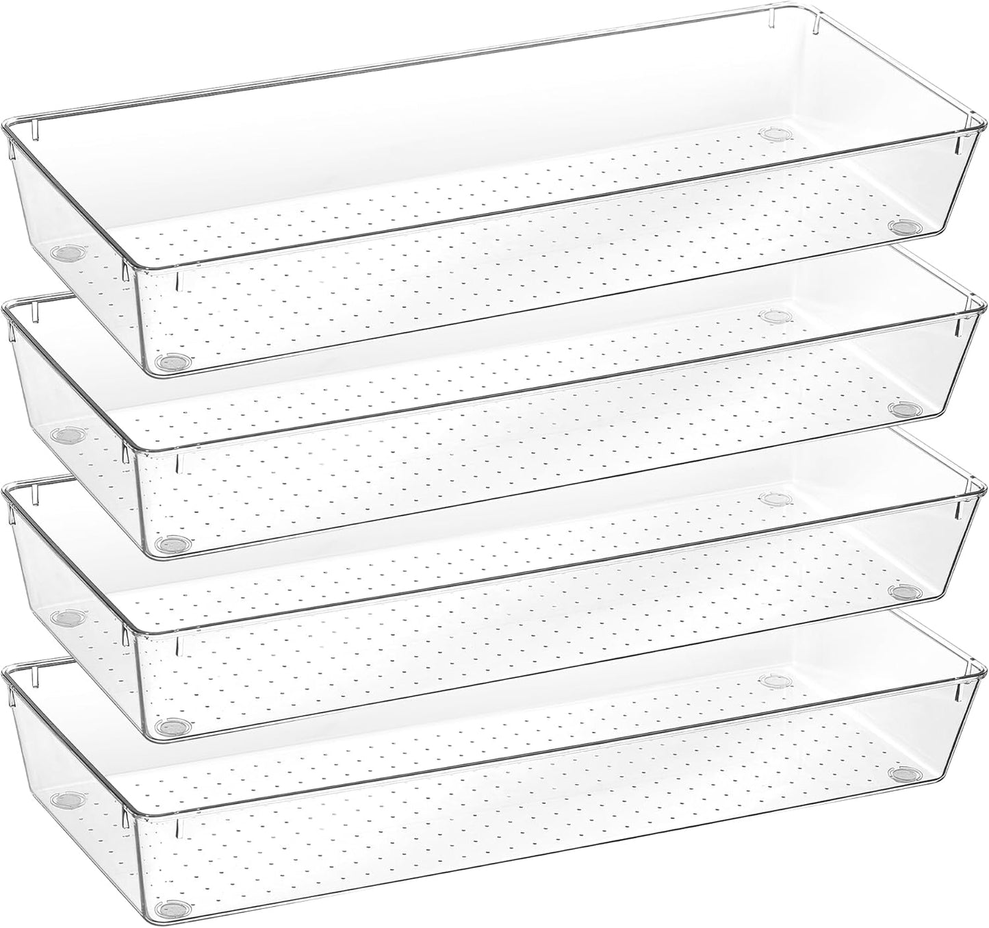 Vtopmart 4 Pack 15" X 6" Kitchen Drawer Organizers, Clear Plastic Drawer Organizer Tray, Storage Bins for Flatware, Silverware, Utensil, Cutlery