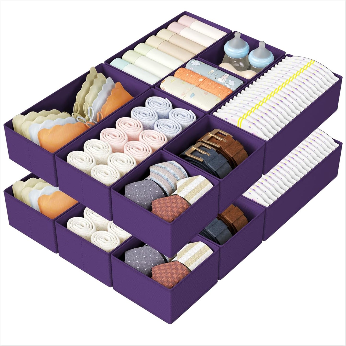 DIMJ Drawer Organizers Clothes, Dresser Organizer Bins for Baby Clothes,Underwear and Sock, Fabric Closet Organization and Storage Boxs, Drawer Dividers for Nursery, Clothing, Tie - 4 Pack, Beige