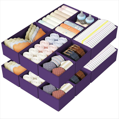 DIMJ Drawer Organizers Clothes, Dresser Organizer Bins for Baby Clothes,Underwear and Sock, Fabric Closet Organization and Storage Boxs, Drawer Dividers for Nursery, Clothing, Tie - 4 Pack, Beige