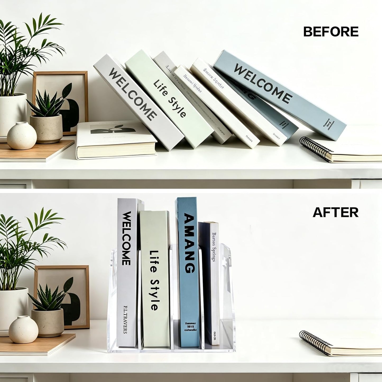 Acrylic Magazine File Holder, 4 Vertical Compartments Desk Document Sorter Organizer, Clear Bookend File Sorter Holder for Office, Documents, Tablets, Magazines, Books