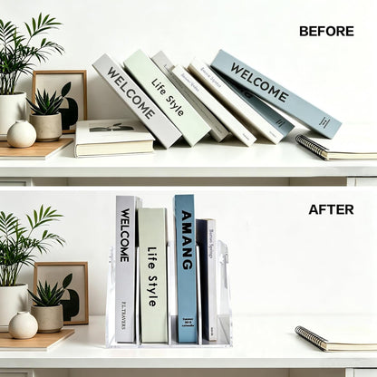 Acrylic Magazine File Holder, 4 Vertical Compartments Desk Document Sorter Organizer, Clear Bookend File Sorter Holder for Office, Documents, Tablets, Magazines, Books