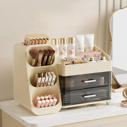 Booklov Makeup Organizer for Vanity, Countertop Cosmetic Display Case with Clear Acrylic Drawers, Bathroom Counter Beauty Caddy, Cute Table Storage Holder for Skincare, Brush Lipsticks, Crystal White
