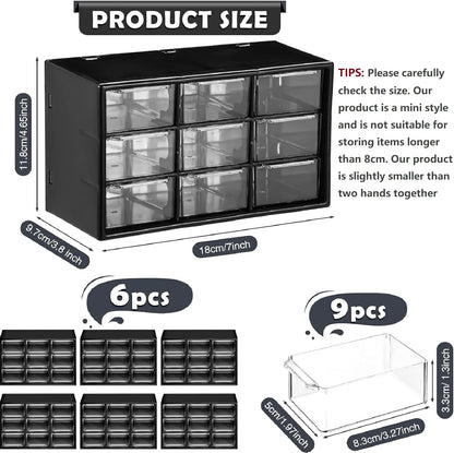 Amyhill 6 Pcs Mini Drawer Organizer Small Organizer with 9 Drawers Plastic Desktop Craft Storage Box for Office Home Room Jewelry Cosmetics Collection(White)