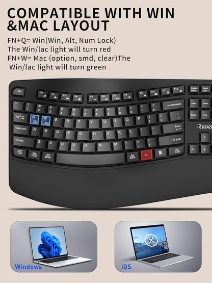 Wireless Keyboard and Mouse Combo,2.4G Full Size Wave Keys Ergonomic Keyboard with Wrist Rest for Natural Typing, 3 DPI Adjustable Ergonomic Silent Mouse for Computer/Laptop/Windows/Mac (Gray)