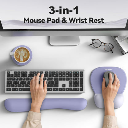 TECKNET Gel Mouse Pad with Wrist Rest, 3 in 1 Keyboard Wrist Rest for Pain Relief, Non-Slip PU Base & Easy Typing, Ergonomic Mousepad Set for Office & Home（Black）