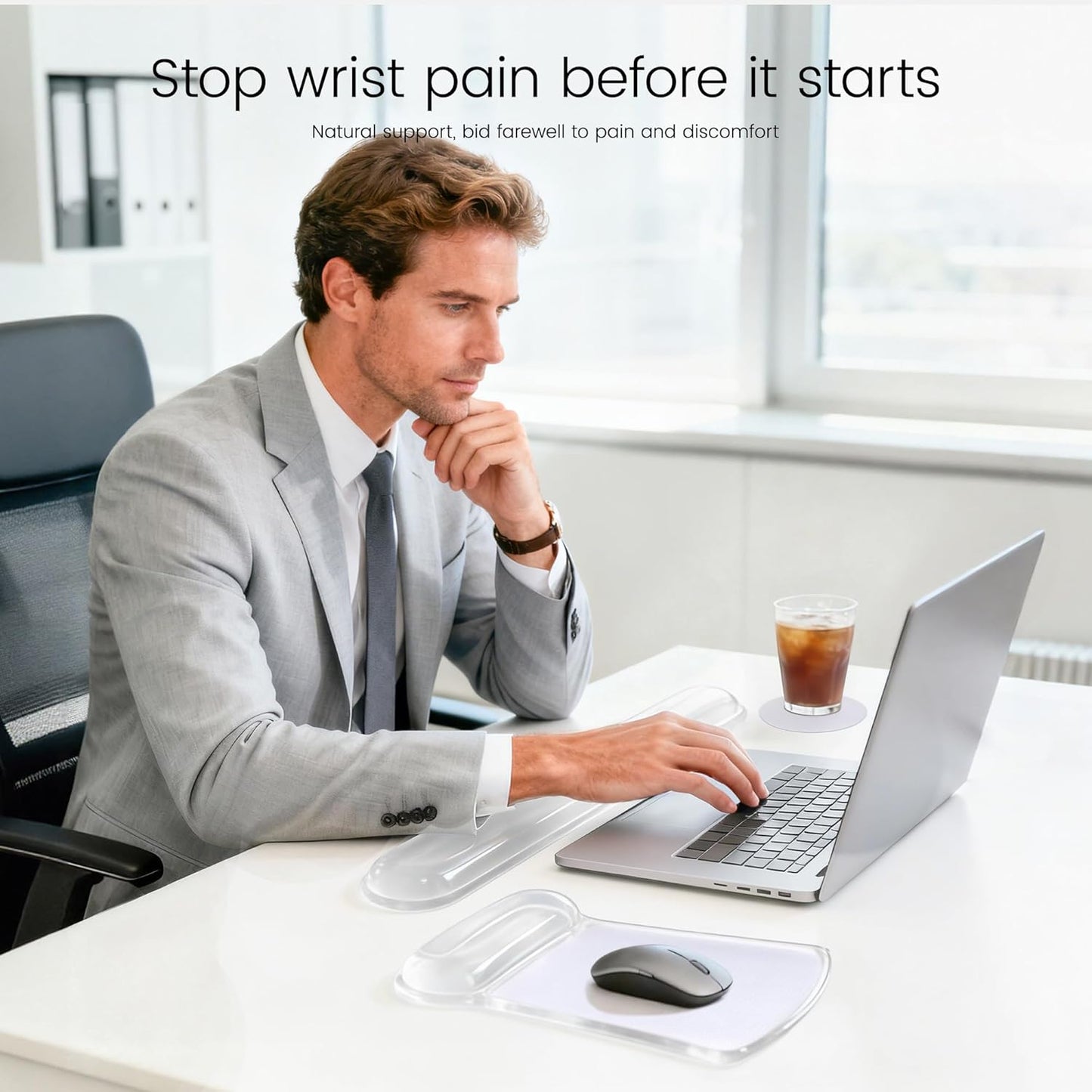 Ospelelf Mouse Pad with Wrist Rest and Ergonomic Gel Keyboard Hand Wrist, Support for Typing Gaming, Relieve Wrist Pain, Cool & Easy to Clean, for Office, Programmer, Home Computer Use, Pink