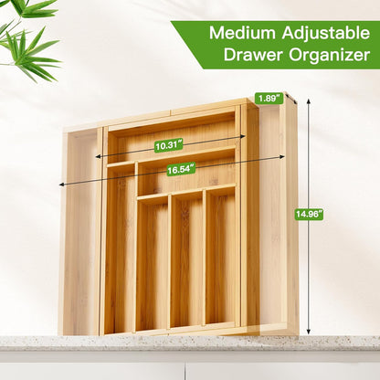 Pipishell Bamboo Expandable Silverware Drawer Organizer, Adjustable Kitchen Utensil Tray for Forks, Spoons and Knives, Wood Storage Cutlery Holder for Bedroom and Living Room