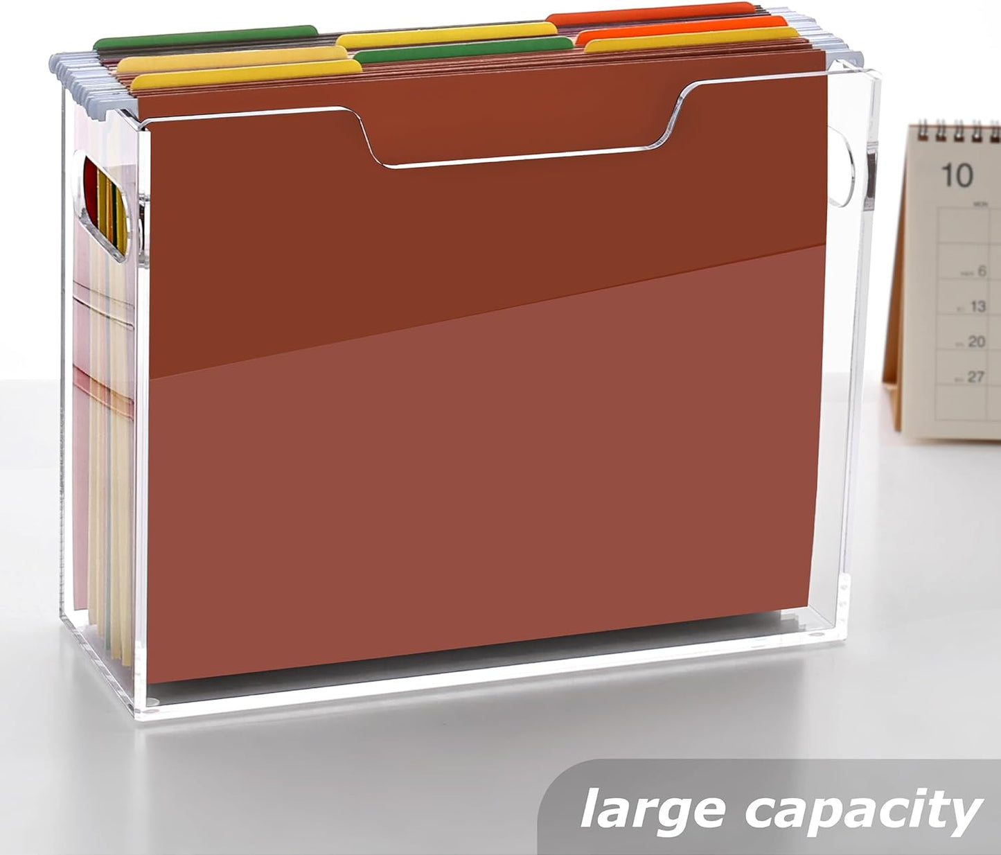 Acrylic File Folder Organizer, Clear Hanging File Organizer Box for Letter Size, Desktop File Holder with Handles, Slim Filing Storage Box for Desk Office Home Work -1 Pack