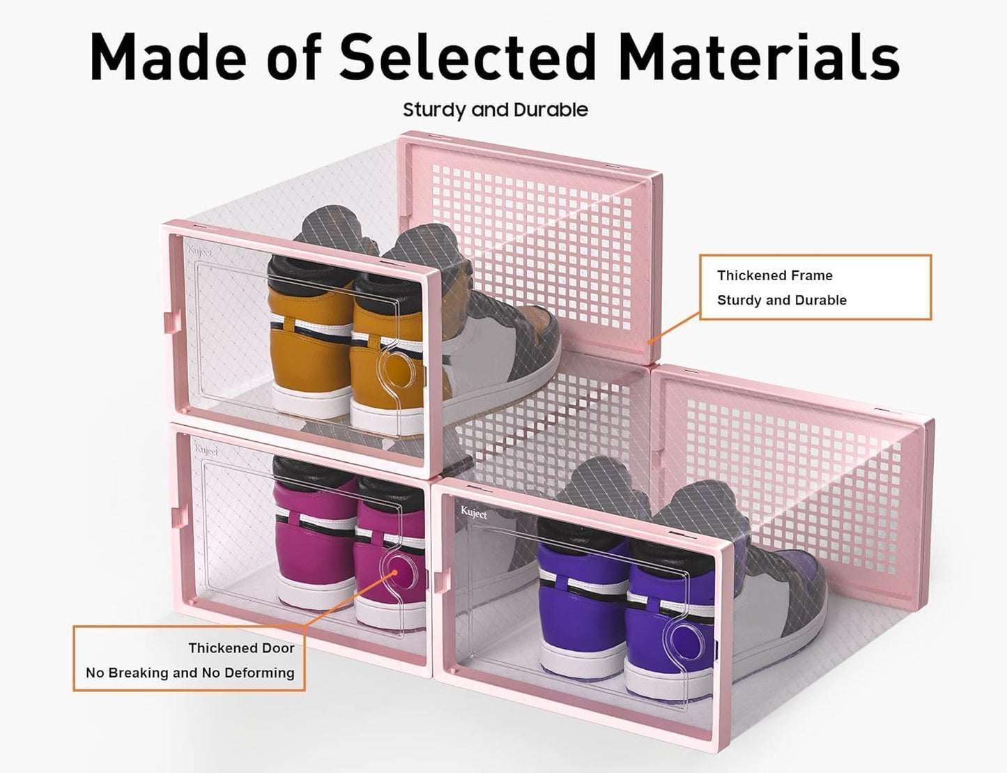 Kuject X-Large Shoe Storage Boxes Organizers Clear Plastic Stackable 12 Pack, Shoe Rack & Holder Substitute, Sneaker Containers, Toy Storage Organizer Bins for Entryway, Closet, Under Bed, Black