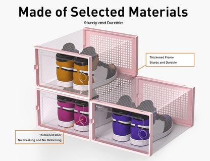 Kuject X-Large Shoe Storage Boxes Organizers Clear Plastic Stackable 12 Pack, Shoe Rack & Holder Substitute, Sneaker Containers, Toy Storage Organizer Bins for Entryway, Closet, Under Bed, Black