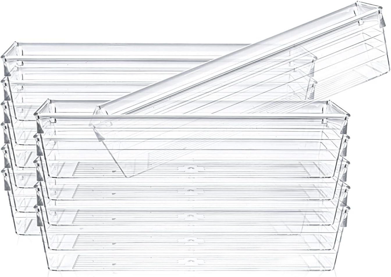 Kingrol 12 Pack Clear Drawer Organizers, 9 x 3 x 2 Inch Drawer Divider Storage Bins, Desk Storage Box Set for Kitchen Bedroom Bathroom Office Craft Supplies