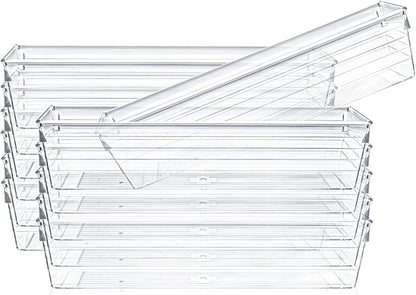 Kingrol 12 Pack Clear Drawer Organizers, 9 x 3 x 2 Inch Drawer Divider Storage Bins, Desk Storage Box Set for Kitchen Bedroom Bathroom Office Craft Supplies