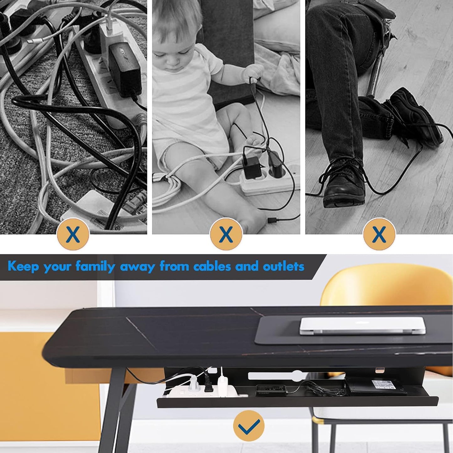 AIMEZO 31.5Inch Heavy Duty Steel Cable Management Tray - Under Desk Wire Management Organizer Computer Cord Raceway