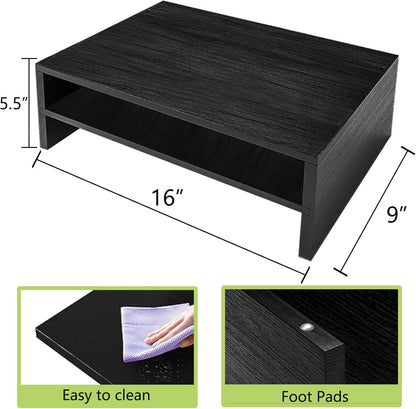 Simpple Trending Monitor Stand Riser, 2 Tier Wood Office Desk Storage Organizer for Laptop, Computer, Black