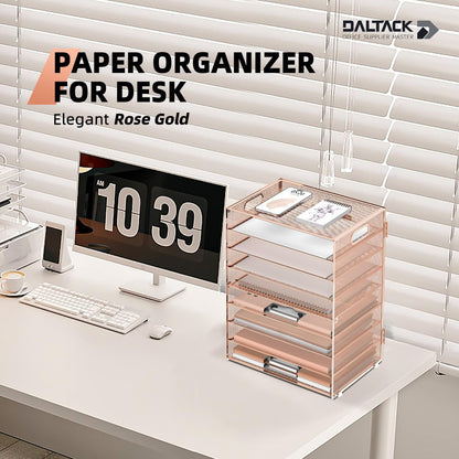 DALTACK 9-Tier Paper Organizer for Desk, Mesh Letter Tray Desk Organizer with Handles, Space-Saving File Organizer for Office Home School Classroom, Black