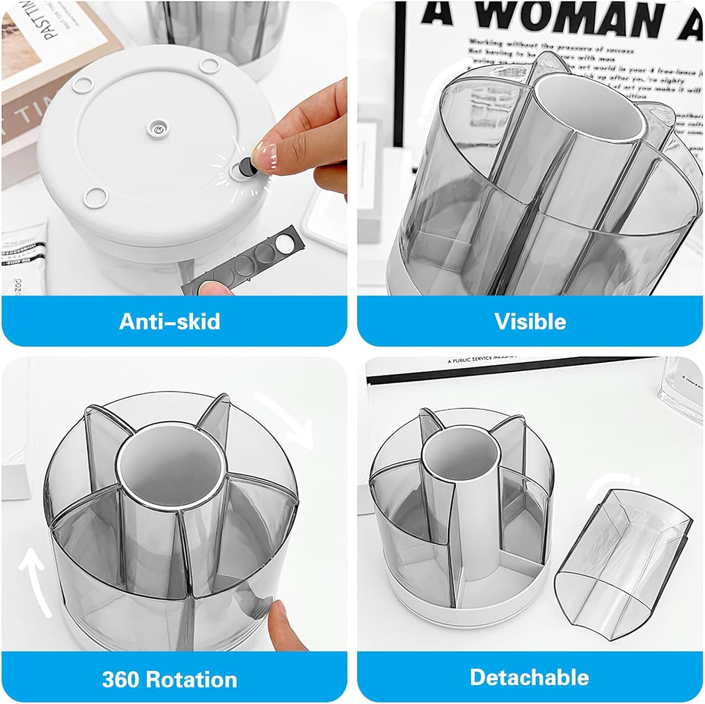 Marte Vanci 360 Degree Rotating Pen Pencil Holder Desk Stationery Organizer Tidy Organizer for Pencil Makeup Painting Brush Cosmetic Craft Storage Bin Pen Pot for Home Office School 6 Slots White