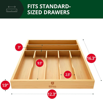 ROYAL CRAFT WOOD Luxury Bamboo Kitchen Drawer Organizer - Silverware Organizer, Utensil Holder & Cutlery Tray Drawer Dividers for Flatware (9 Slot, Natural)