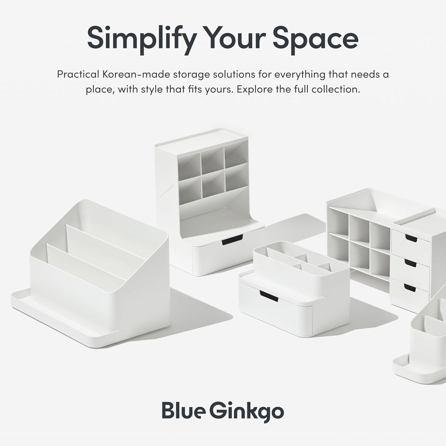 BLUE GINKGO Desk Holder – Korean-Made Office Organizer for Pencils, Pens, Notes, and Desk Supplies (White)