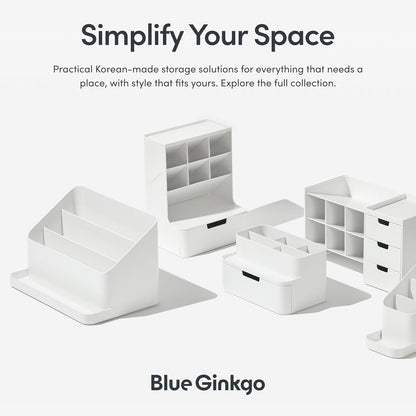 BLUE GINKGO Desk Holder – Korean-Made Office Organizer for Pencils, Pens, Notes, and Desk Supplies (White)