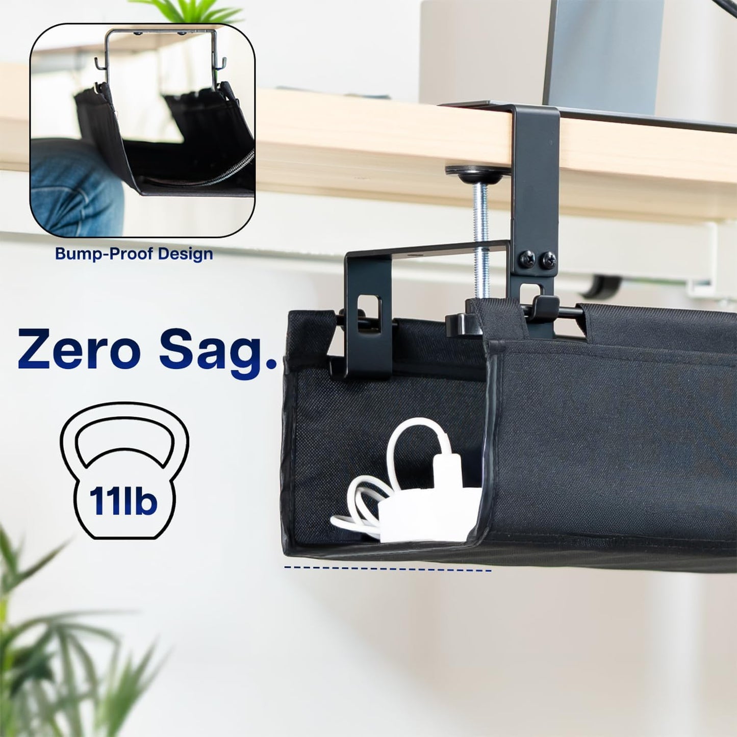 VIVO Clamp-on Under Desk 31 inch Fabric Cable Management Tray, Wire Concealer, Power Strip Storage, Workspace Organization, Easy Fold Down Access, Black, DESK-AC31F-C