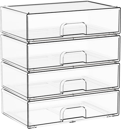 Yieach Clear Stackable Storage Drawers - Set of 6 - Acrylic Drawers,Bathroom Organizer Bin and Plastic Makeup Organizer,Clear Stacking Brightroom Storage Boxes for Vanity,Cabinet,Pantry Organization
