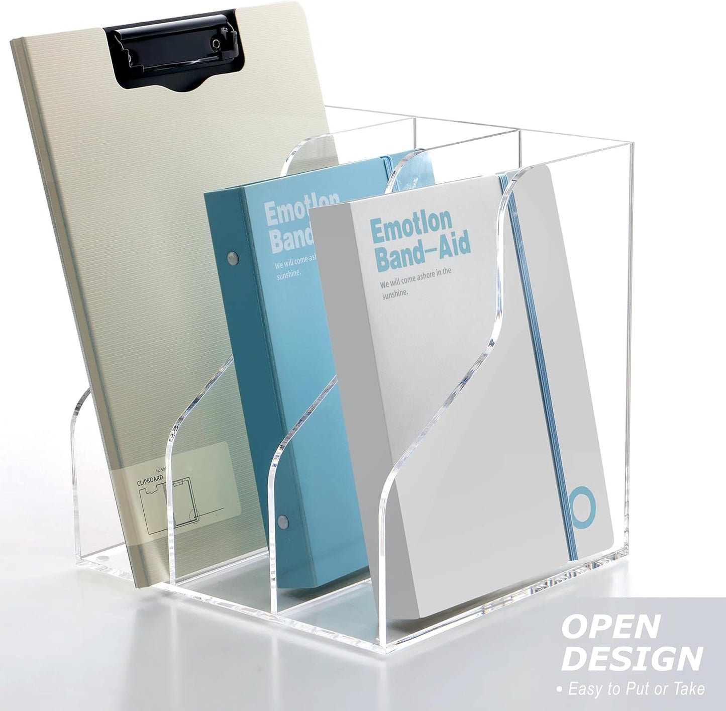 SANRUI Acrylic Magazine Holder Desk Organizer Workspace Sorters，Clear Bookend File Sorter Holder，Folder Rack, Office Accessories Organization Storage with 3 Vertical Compartments