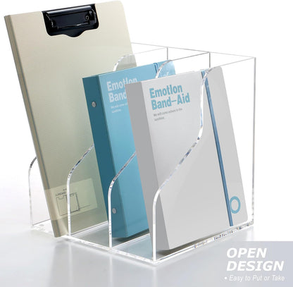 SANRUI Acrylic Magazine Holder Desk Organizer Workspace Sorters，Clear Bookend File Sorter Holder，Folder Rack, Office Accessories Organization Storage with 3 Vertical Compartments
