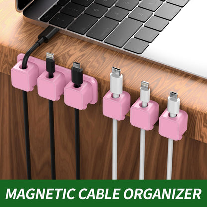 Magnetic Cable Organizer for Desk – Upgraded Wire Clips with Adhesive Base – Desktop Cord Holder for USB, Charging Cables – 6 Clips + 1 Magnetic Base (Black)