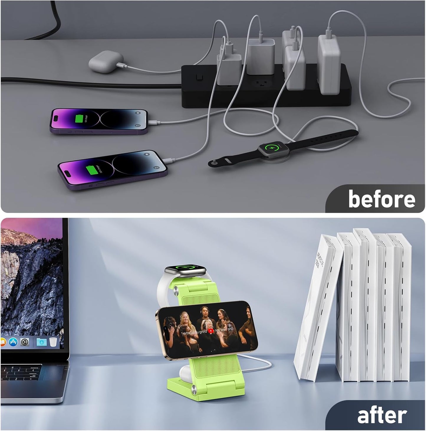 Magnetic Wireless Charger Stand, 3 in 1 Foldable Wireless Charging Station with 20W Adapter, Travel Charger for Multiple Devices for iPhone 17 16 15 14 13 12 Pro/Max/Plus/Mini, iWatch, AirPods