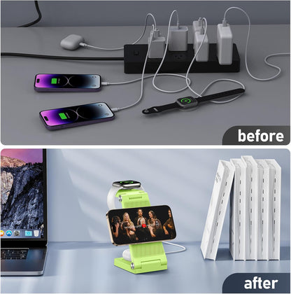 Magnetic Wireless Charger Stand, 3 in 1 Foldable Wireless Charging Station with 20W Adapter, Travel Charger for Multiple Devices for iPhone 17 16 15 14 13 12 Pro/Max/Plus/Mini, iWatch, AirPods