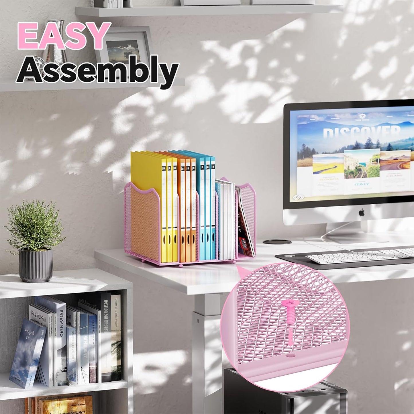 Simple Trending Mesh Desktop File Sorter Organizer, 5-Section Bookshelf for Desk Home Office, Black