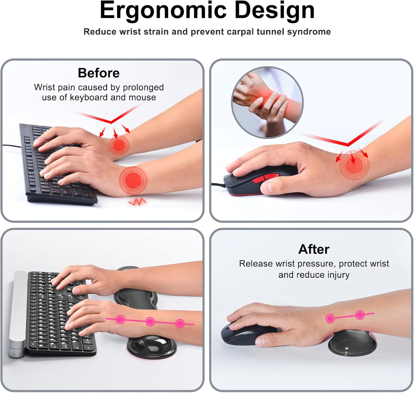 MOKURU Gel Keyboard and Mouse Wrist Rest Set, Comfort Ergonomic Wrist Support, for Wrist Pain Relief, Computer Keyboard Wrist Rest (Black)