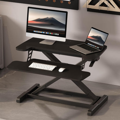 FLEXISPOT Standing Desk Converter 28" Desk Riser for Small Spaces, Compact Desktop Riser Sit Stand Computer Workstation, Stand Up Desk Converter for Laptop & Single Monitor, Black
