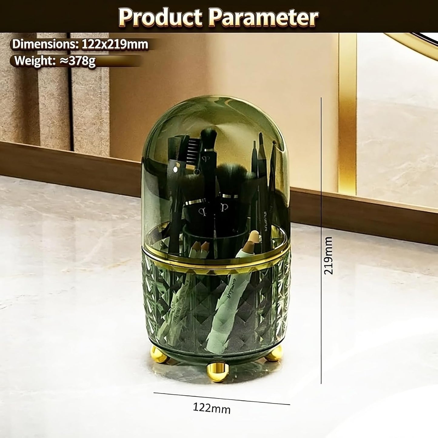 GOTOBA Dark Green Pen Pencil Holder for Desk, 360° Rotating Pen Organizer, Green Office Supplies, Cute Pen Holder, 6-Compartment Pencil Holder Rotating