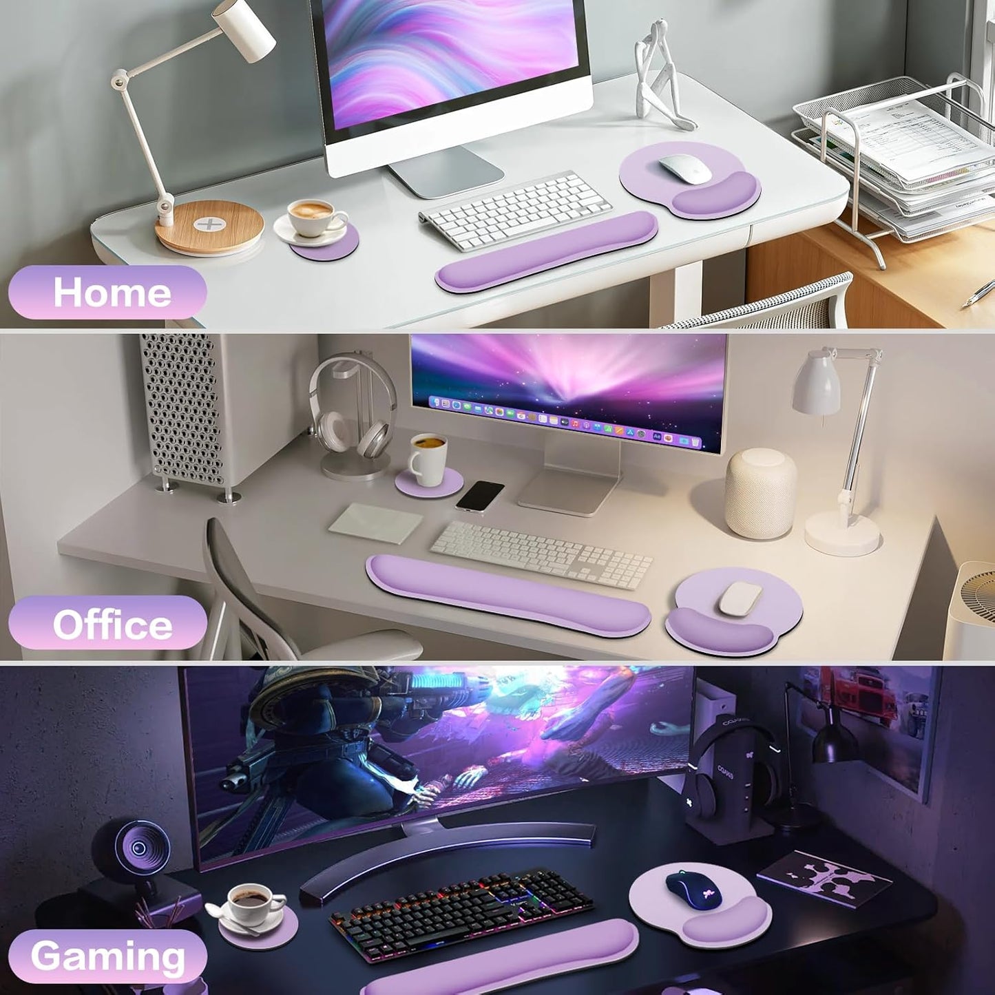 Mouse Pad with Wrist Rest Set, Qomolama 3-in-1 Wrist Support Mouse Pad Set, Floral Gaming Mousepad with Anti-Skid Base,Ergonomic Mouse Pad,Memory Foam Keyboard Gel Wrists Rest
