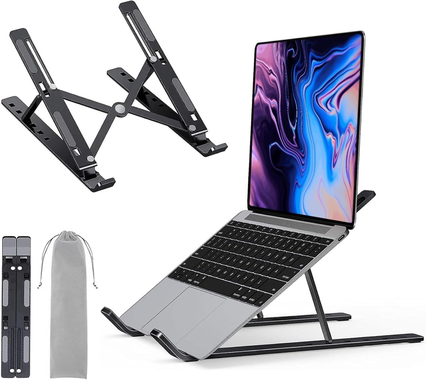 Premium Portable Aluminum Laptop Stand for Desk, 7 Angles Adjustable Tilt, Heavy-Duty Laptop Riser, Foldable, Slim & Lightweight Travel-Friendly Stand for Desk & Workstation, Black